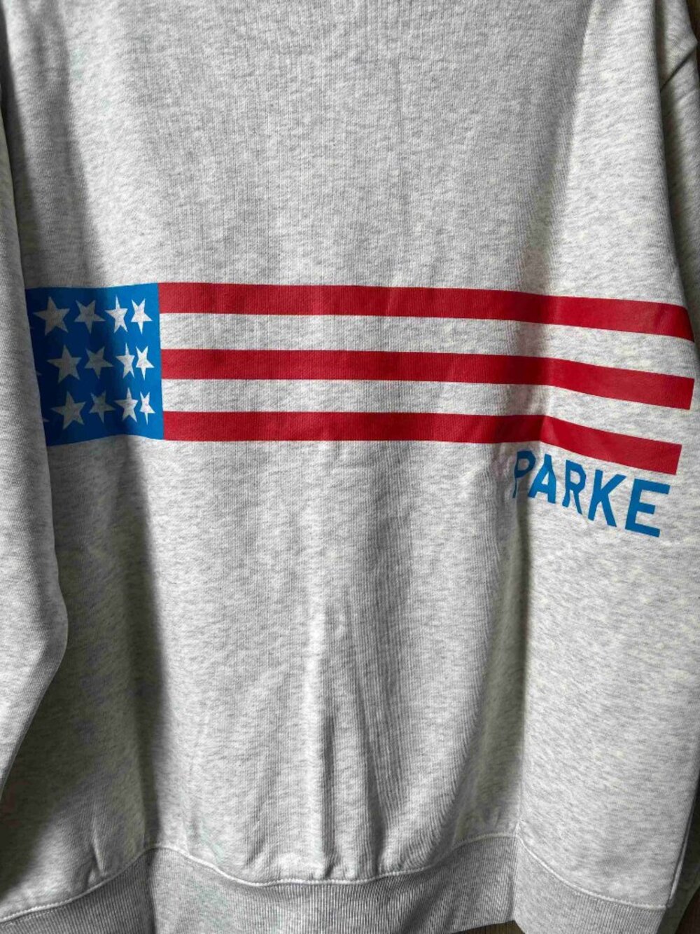 PARKE Gray Mock Neck Pullover Sweatshirt Bold Back Graphic Logo - Picture 4 of 7